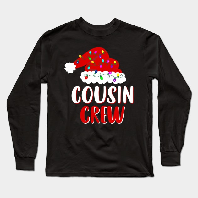 Cousin Crew Santa Hat Lights Family Matching Christmas Pajama Long Sleeve T-Shirt by Sincu